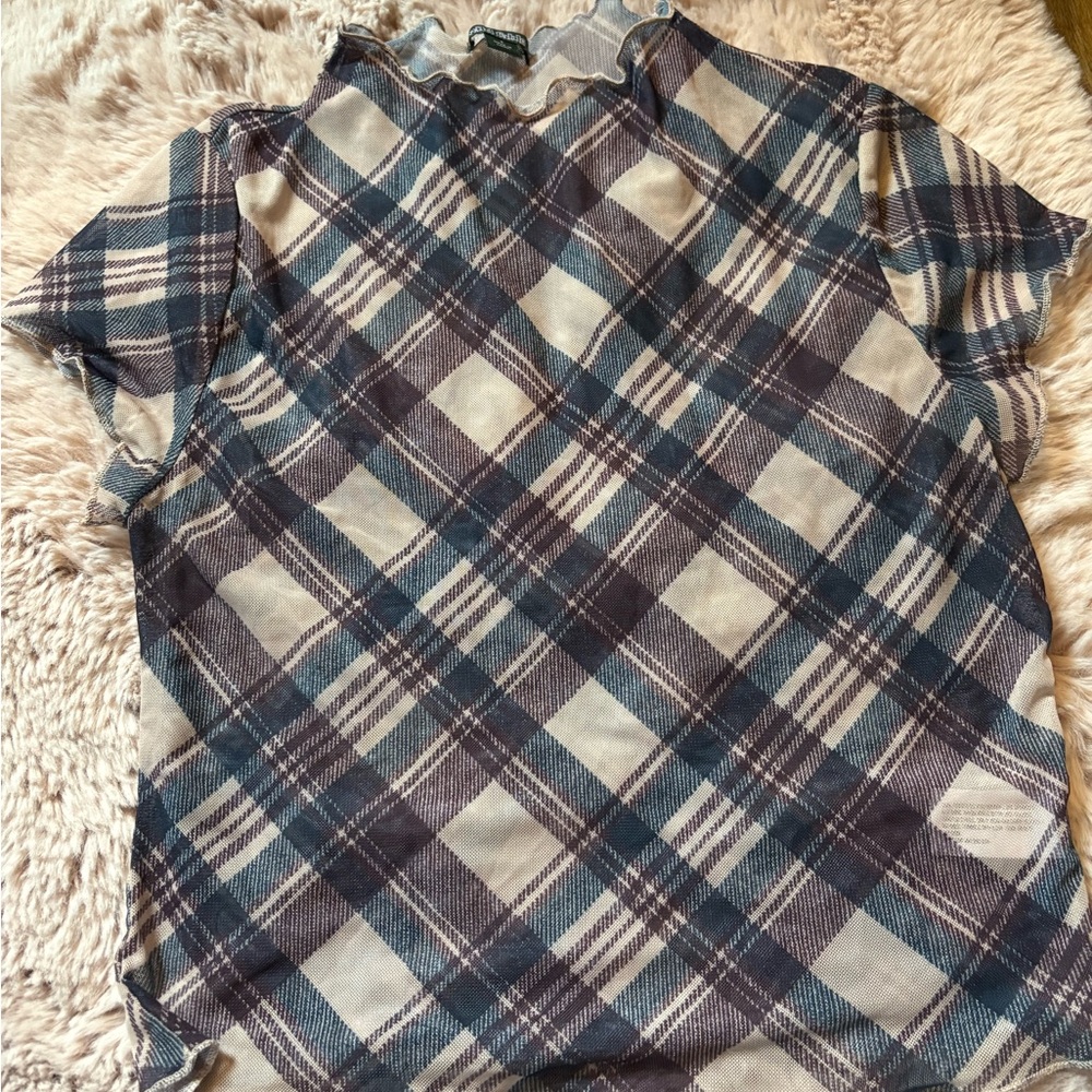 Wild Fable Blue and Gray Plaid Top